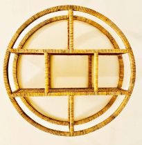 WALL ETAGERE, 1970s Italian style, circular form, rattan frame, 80cm diameter, 19cm d.