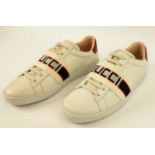GUCCI TRAINERS, elastic band with 'Gucci' imprinted, heel tabs with logo, size 38 EU.
