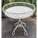 JARDINIERE STAND, 77cm high, 68cm diameter, French Provincial style aged white painted finish.