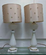TABLE LAMPS, a pair, each 72cm tall overall, including shades, white Murano style glass. (2)