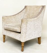 ARMCHAIRS, a pair, pale grey velvet and cut velvet with scroll arms and tapering supports, 75cm