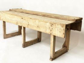 WORK BENCH, vintage/early 20th century broad planked pine, 211cm x 62cm x 80cm H.