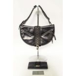 CHRISTIAN DIOR CORSET BAG, by John Galliano, black leather with silver tone hardware, logo fabric
