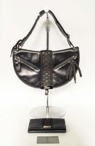 CHRISTIAN DIOR CORSET BAG, by John Galliano, black leather with silver tone hardware, logo fabric