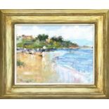 20TH CENTURY FRENCH SCHOOL 'Beach Scene with Figures', oil on board, 29cm x 39cm, framed.