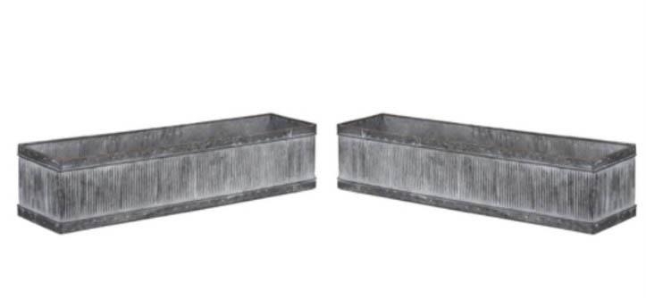 TROUGH PLANTERS, a pair, 20cm high, 90cm long, 20cm deep, galvanised metal. (2)