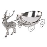 CHAMPAGNE BUCKET, 25cm high, 52cm wide, 22cm deep, in the form of a reindeer pulling a sleigh,
