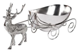 CHAMPAGNE BUCKET, 25cm high, 52cm wide, 22cm deep, in the form of a reindeer pulling a sleigh,