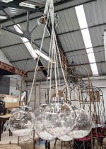 CEILING PENDANT LIGHT, 90cm high, six branch, with glass shades containing diamante style beads.