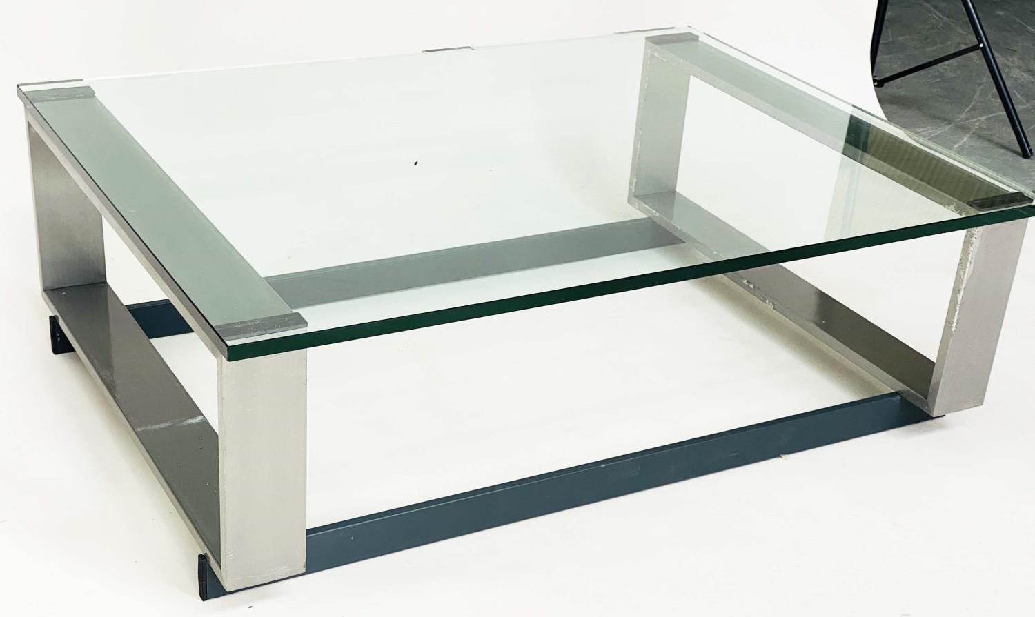 LOW TABLE, 1970's rectangular plate glass on lacquered stainless steel support, 91cm x 122cm x - Image 2 of 3