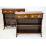 OPEN BOOKCASES, 74cm H x 80cm W x 25cm D, a pair, early 20th century mahogany and ebonised strung