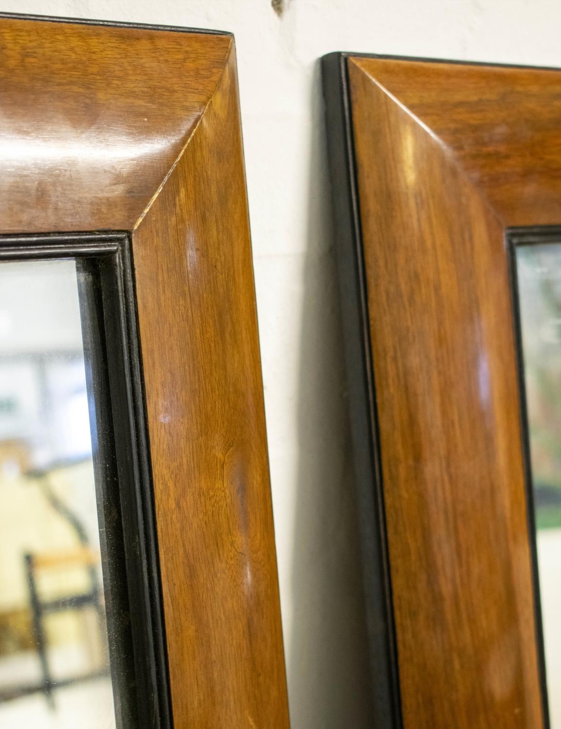 WALL MIRRORS, 150cm x 100cm, a pair, 20th century walnut and ebonised. (2) - Image 2 of 3