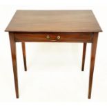 WRITING TABLE, George III period mahogany will single full width frieze drawer and square tapering