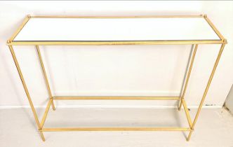 CONSOLE TABLE, 76cm high, 102cm wide, 27cm deep, 1960's French style, mirrored glass top, gilt metal