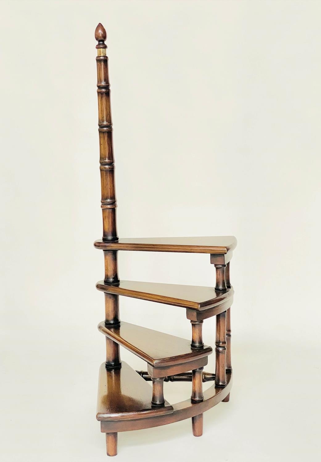 LIBRARY STEPS, a set, Georgian style mahogany with four spiral steps and pole, 114cm H.