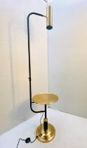 FLOOR STANDING READING LAMP, 200cm high, 35cm diameter, with a black and gilt metal body, side table