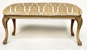 WINDOW SEAT, 18th century style walnut with brocade upholstery and cabriole supports, 98cm W x