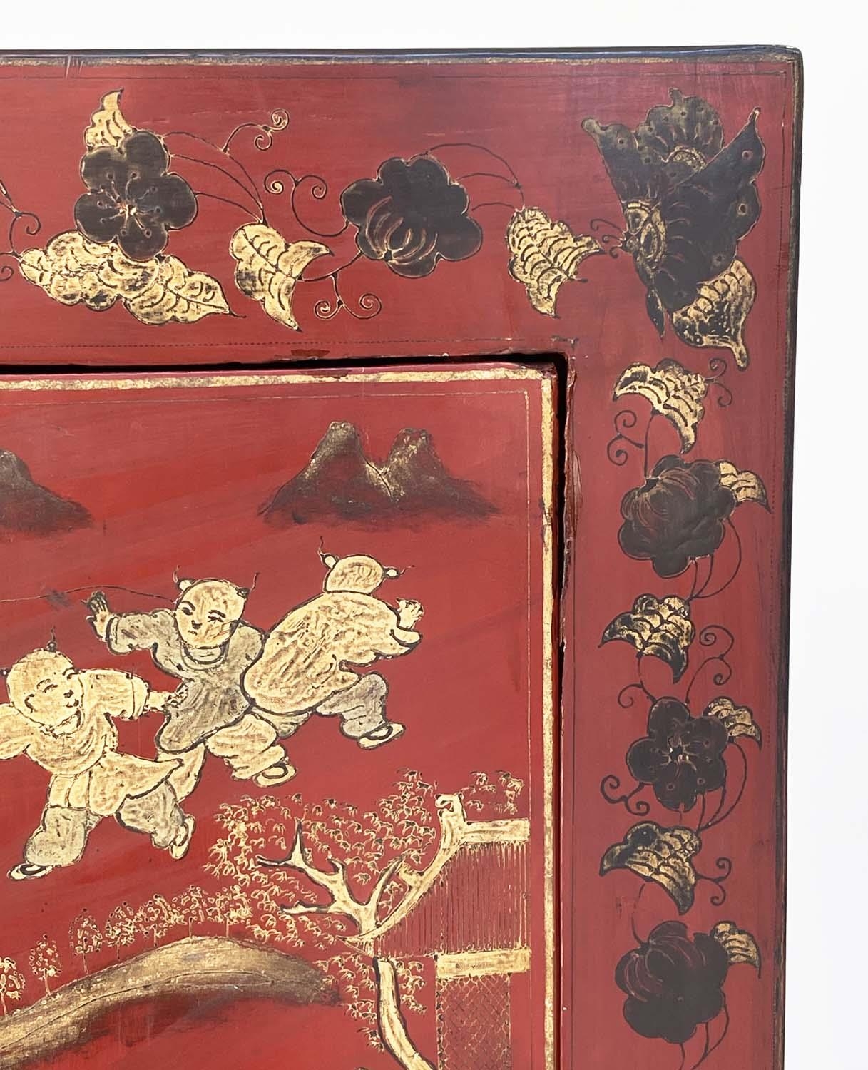 CHINESE CABINETS, a pair, early 20th century scarlet lacquered Chinoiserie gilt decorated and - Image 5 of 11