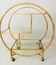 COCKTAIL TROLLEY, 93cm H x 82cm W x 37cm D, Art Deco style, mirrored glass shelves, gilt metal