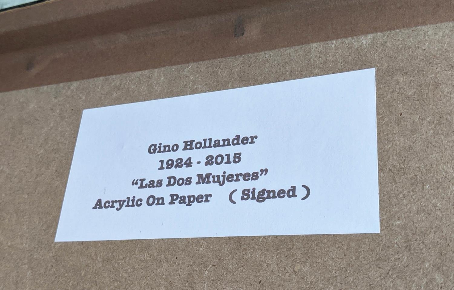 GINO HOLLANDER (American 1924-2015), 'Las dos mujeres', acrylic on paper, 46cm x 41cm, framed. - Bild 3 aus 3