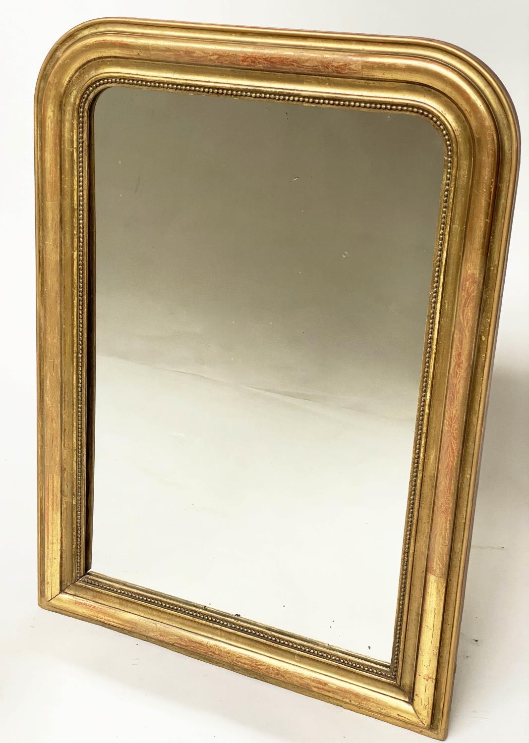 OVERMANTEL, 19th century French giltwood and gesso with arched beaded and incised frame, 74cm W x - Image 2 of 8