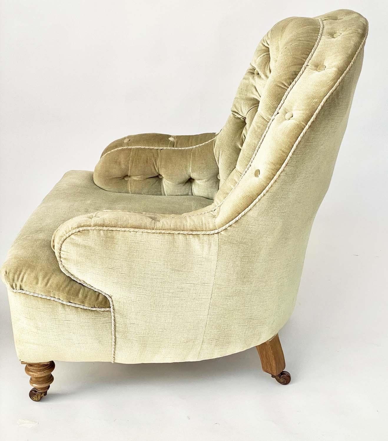 ARMCHAIR, corded and buttoned velvet with arched back and turned front supports, 67cm W. - Image 2 of 8