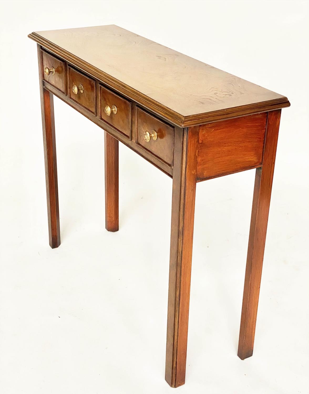 HALL TABLE, George III design burr walnut and crossbanded with four frieze drawers and inner - Image 3 of 11