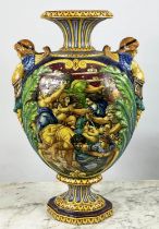 ITALIAN MAJOLICA VASE, early 20th century in the manner of Angelo Minghetti marked Bologna to base