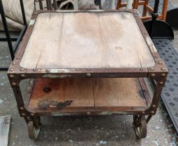 LOW TABLE, Industrial style, two tier on oversized castors, 60cm D x 46cm H.
