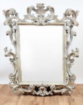 WALL MIRROR, 96cm W x 119cm H, in a grey distressed finish with an antiqued plate.