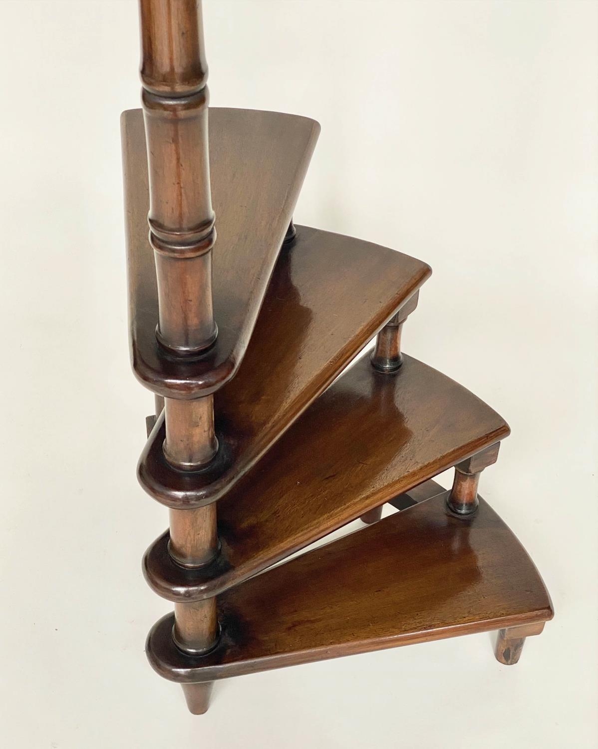 LIBRARY STEPS, a set, Georgian style mahogany with four spiral steps and pole, 114cm H. - Image 2 of 9
