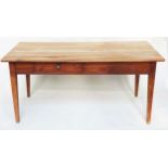 FARMHOUSE TABLE, 19th century French cherrywood with planked top opposing frieze drawers and