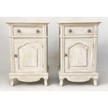 BEDSIDE CABINETS, a pair, French Louis XV style traditionally grey painted each with drawer and