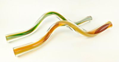 TABLE ORNAMENTS, a pair, glass spiral, indistinctly signed, Murano, late 20th century, 69cm L. (2)