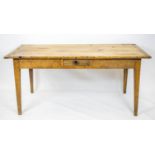 FARMHOUSE TABLE, 73cm H x 163cm x 80cm, 19th century French pine and oak with single drawer.