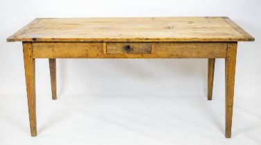FARMHOUSE TABLE, 73cm H x 163cm x 80cm, 19th century French pine and oak with single drawer.
