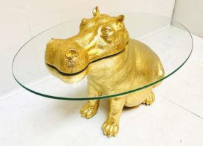HIPPOPTAMUS LOW TABLE, 65cm x 50cm x 45cm, gilt resin and glass.
