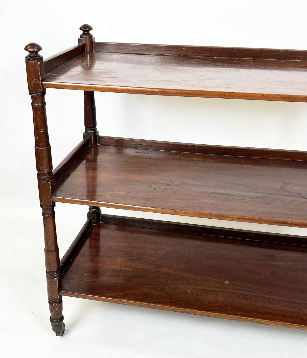 BUFFET, 97cm H x 109cm x 48cm, Victorian mahogany of three tiers on brass castors. - Image 2 of 4