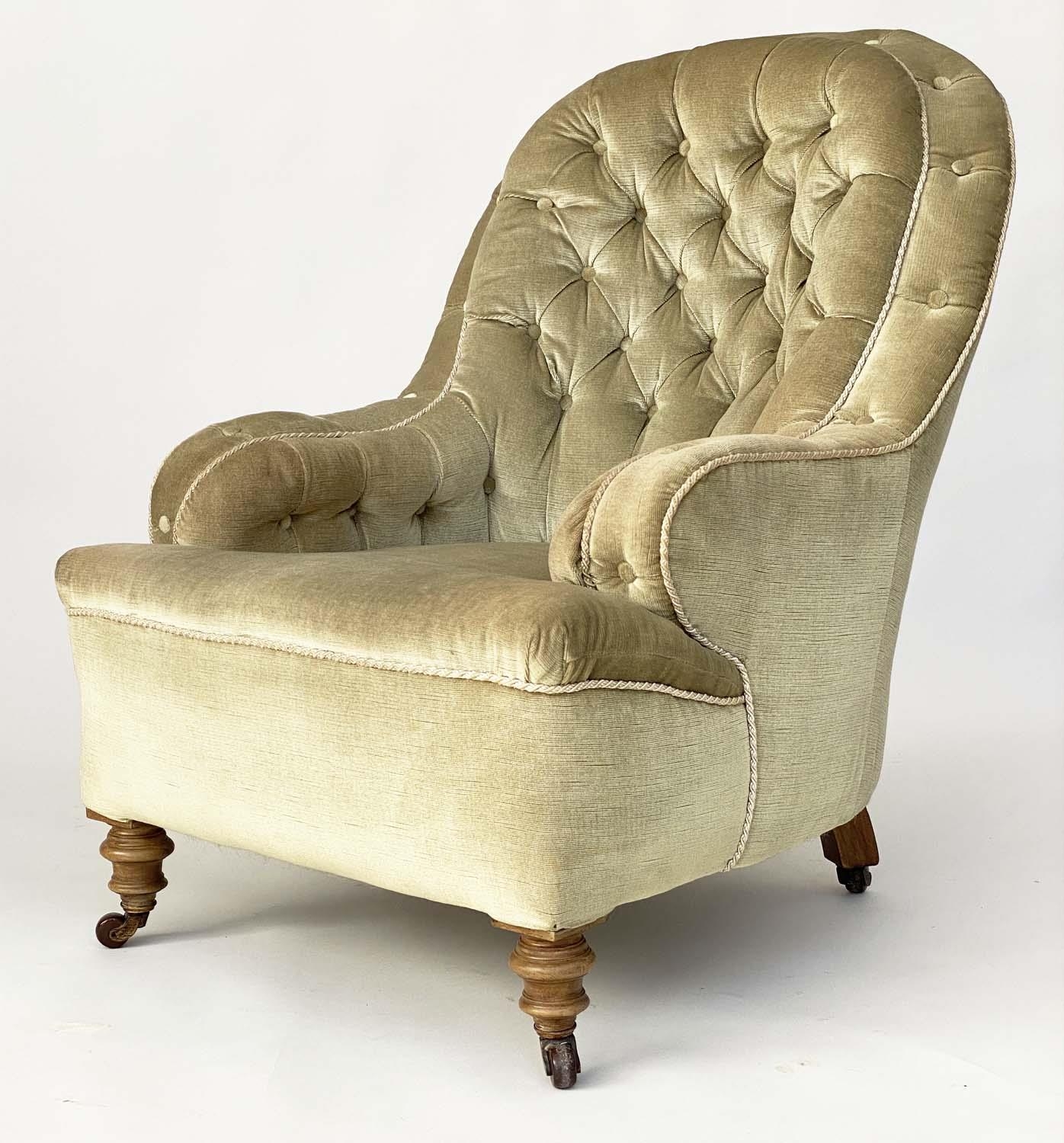 ARMCHAIR, corded and buttoned velvet with arched back and turned front supports, 67cm W. - Image 8 of 8