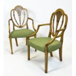 ARMCHAIRS, 92cm H x 55cm W, a pair, Sheraton style painted with green stuffover seats. (2)