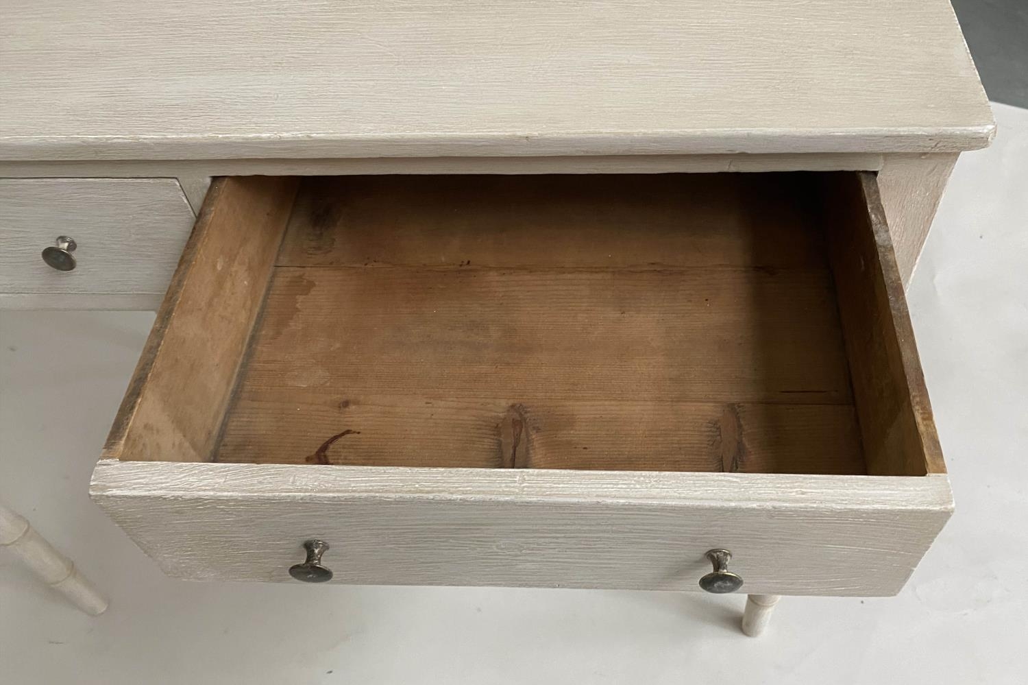 FAUX BAMBOO WRITING TABLE, early 19th century grey painted with two frieze drawers and faux bamboo - Image 9 of 11