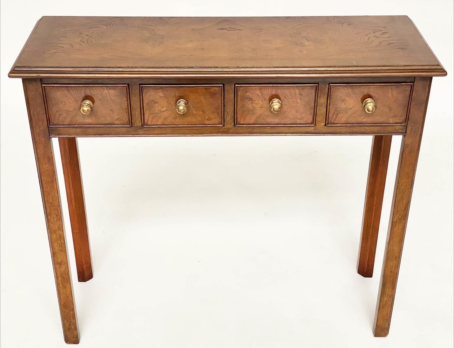 HALL TABLE, George III design burr walnut and crossbanded with four frieze drawers and inner - Image 6 of 11