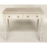 FAUX BAMBOO WRITING TABLE, early 19th century grey painted with two frieze drawers and faux bamboo