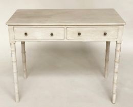 FAUX BAMBOO WRITING TABLE, early 19th century grey painted with two frieze drawers and faux bamboo