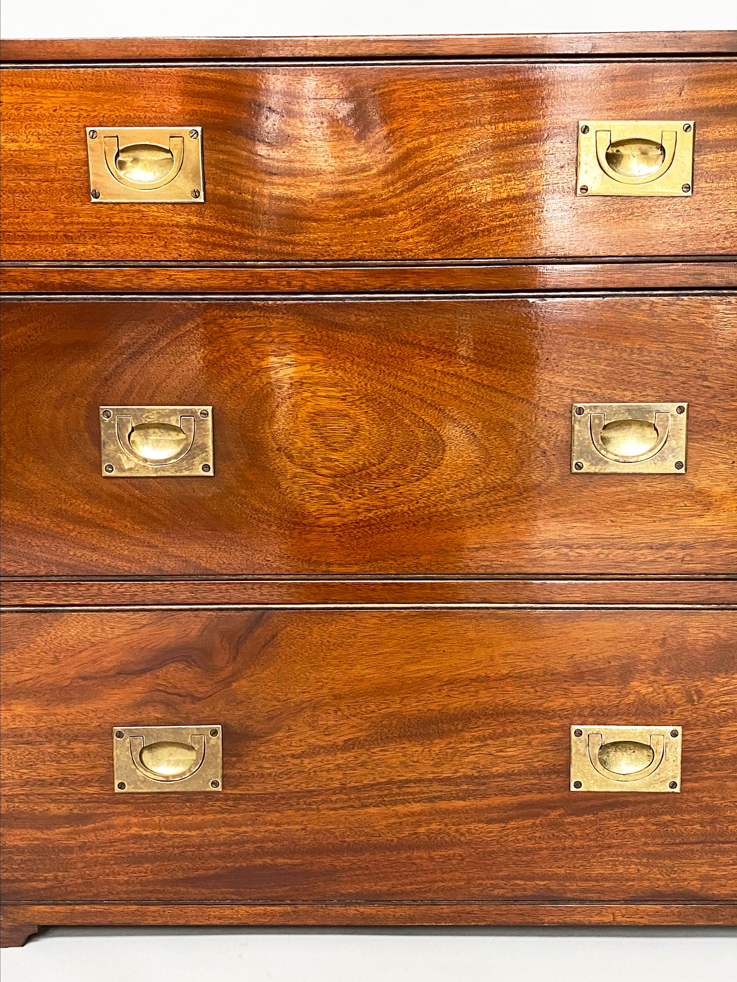 CAMPAIGN STYLE CHESTS, a pair, mahogany and brass bound each with three drawers, 80cm W x 45cm D x - Image 4 of 10