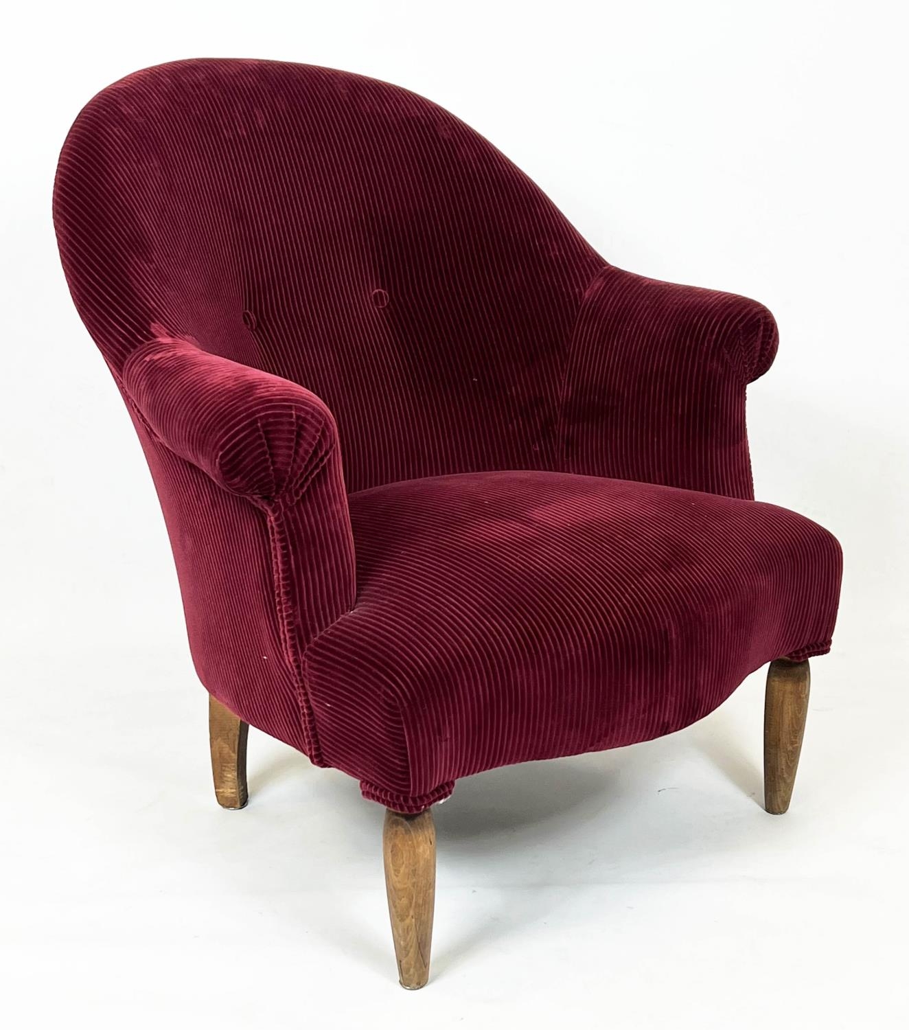 BERGERE, 83cm H x 77cm W, mid 20th century Beechwood in Pierre Frey red corduroy.