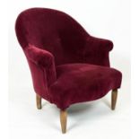 BERGERE, 83cm H x 77cm W, mid 20th century Beechwood in Pierre Frey red corduroy.