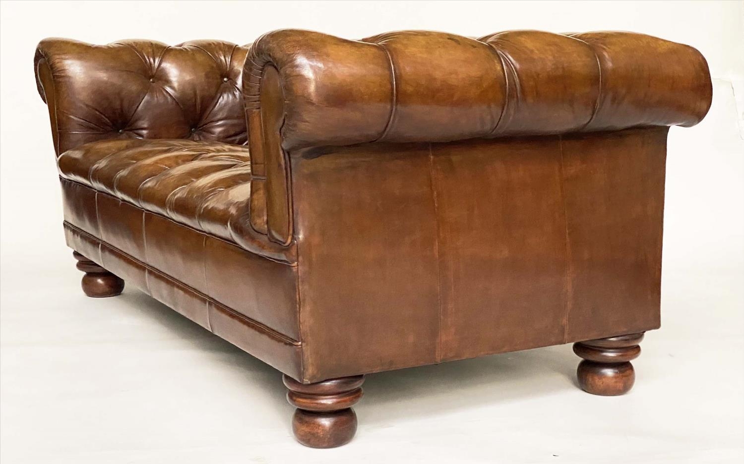 CHESTERFIELD SOFA, vintage natural mid brown deep buttoned leather, 180cm W. - Image 3 of 8