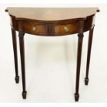 CONSOLE TABLE, George III design flamed mahogany and crossbanded of serpentine outline with two