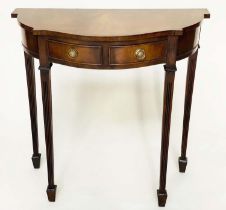 CONSOLE TABLE, George III design flamed mahogany and crossbanded of serpentine outline with two